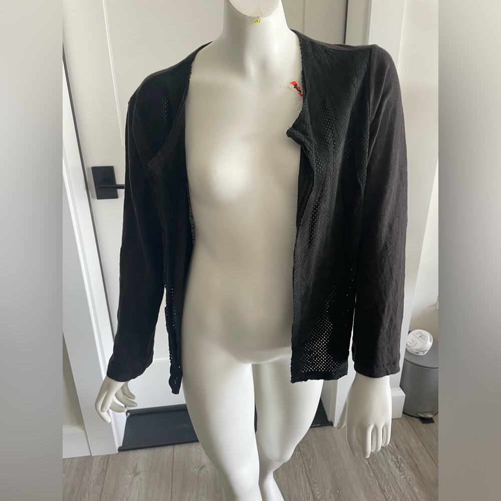 Majestic Filatures Paris linen and washable leather open front cardigan sz 4